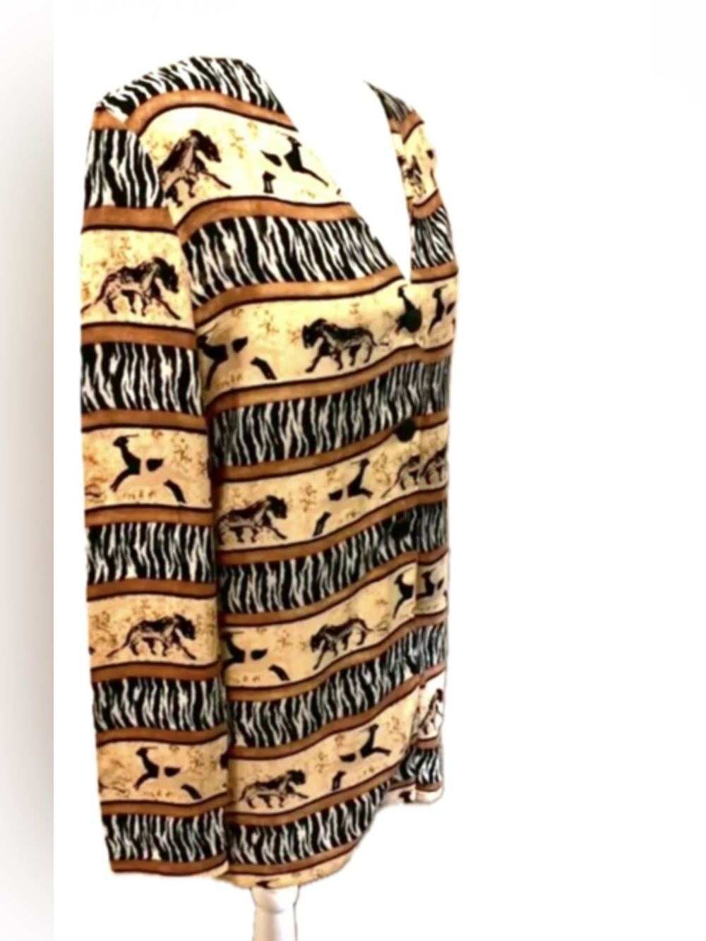🇨🇦Vintage Animal Print Long Light Jacket or Shirt /Black Tan Cream/ Safari Chic
